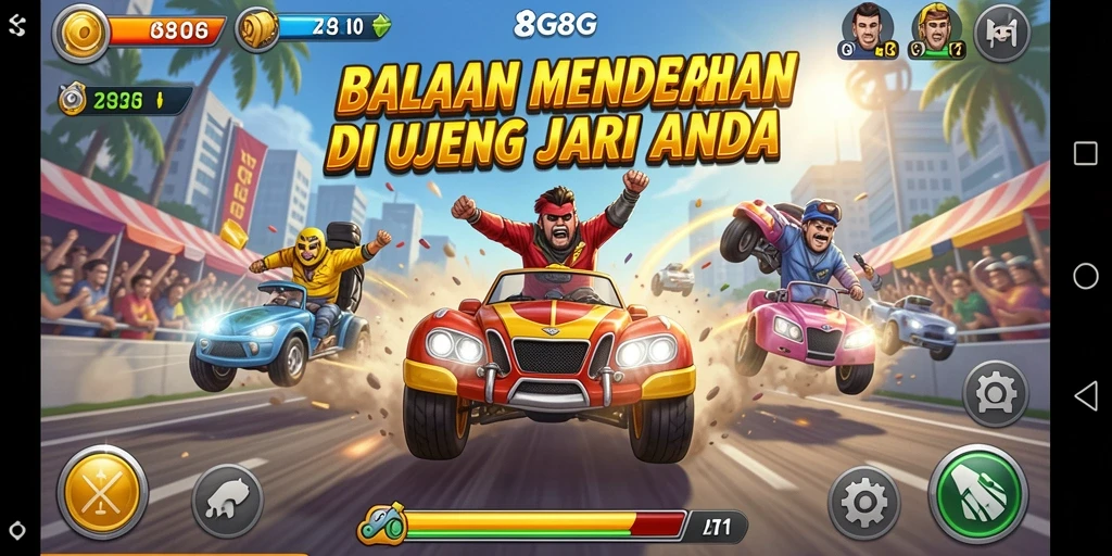 Screenshot gameplay 8G8G yang penuh aksi balap seru.