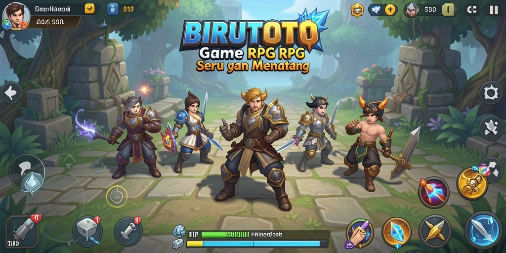 Tangkapan layar gameplay RPG BIRUTOTO yang menampilkan pertempuran epik.