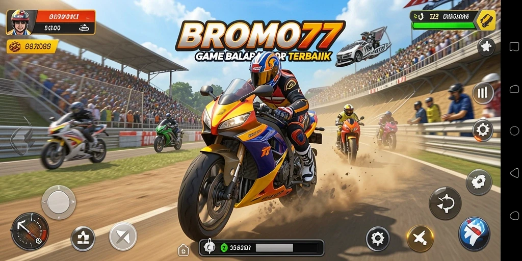 Gameplay BROMO77 menampilkan aksi balap motor yang mendebarkan.