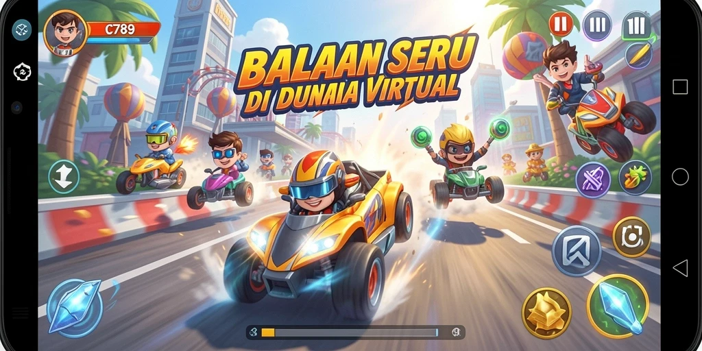 Screenshot utama C789 menampilkan aksi balapan yang mendebarkan.