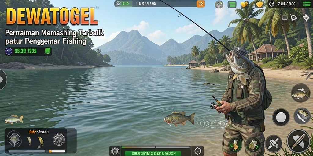 Screenshot gameplay DEWATOGEL yang menampilkan aksi memancing seru.