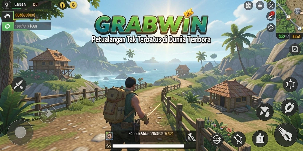 Tangkapan layar dari gameplay <strong>GRABWIN</strong> di dunia terbuka yang luas.