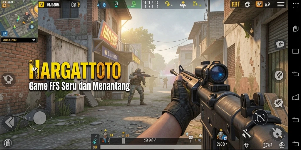 Screenshot utama HARGATOTO dengan gameplay FPS yang mendebarkan.