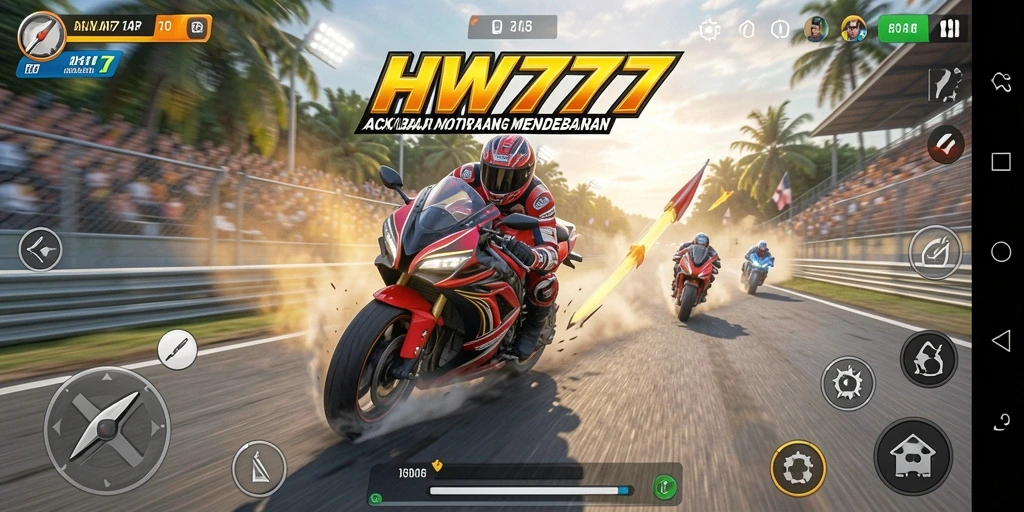 Tampilan gameplay HW777 yang menegangkan dan seru saat balapan.