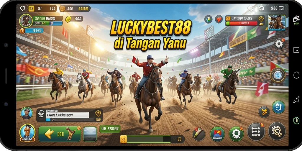 Tampilan gameplay seru dengan mobil balap melaju di lintasan.