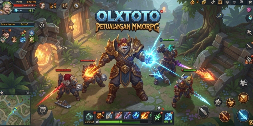 Gameplay OLXTOTO yang menampilkan karakter beraksi di medan perang MMORPG.