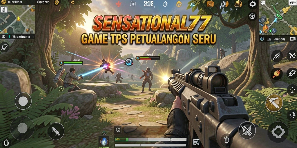 Screenshot gameplay SENSATIONAL77 menampilkan aksi seru dalam pertempuran TPS.