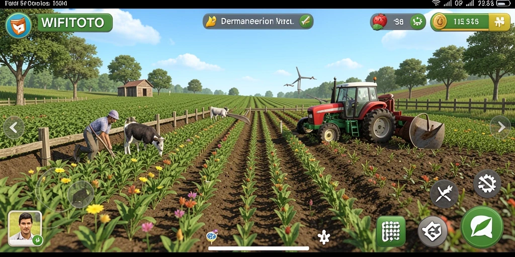Screenshot gameplay WIFITOTO menunjukkan ladang yang subur dan aktif.